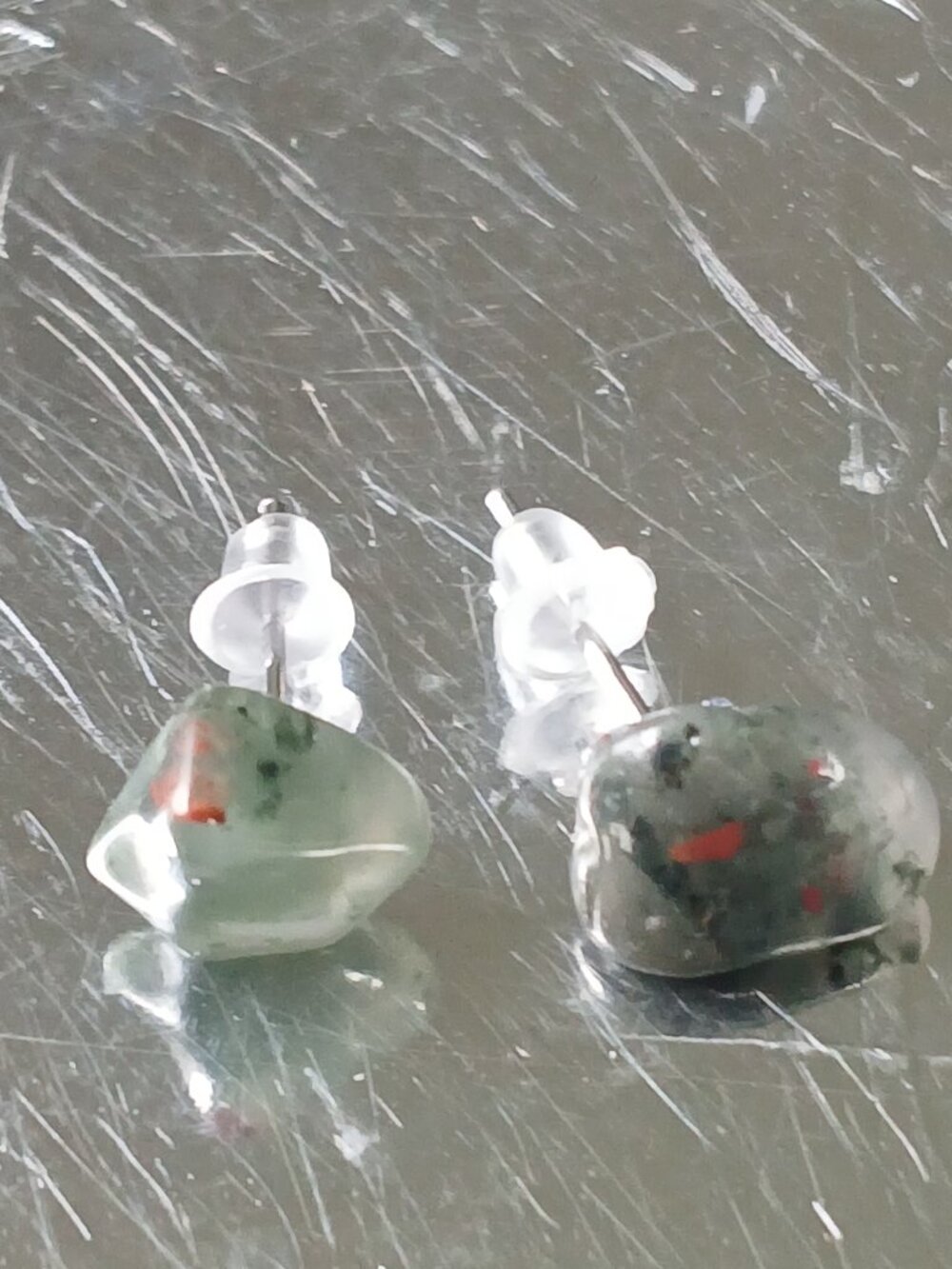 African Bloodstone Crystal Chip Hypoallergenic Stud Earrings